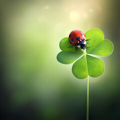 A close-up shot of a ladybug sitting on a green leaf