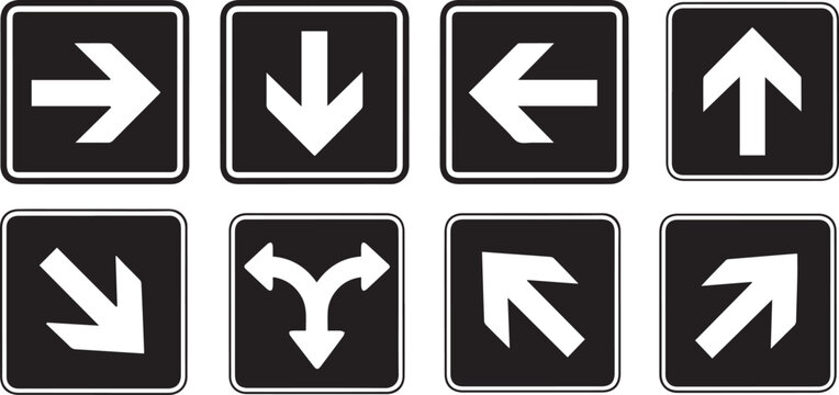 Directional Arrow Road Sign Icons Set - Navigation and Wayfinding Symbols