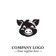 Head of Pig Logo Symbol in Black on the White Background with Simple Modern Animal Design