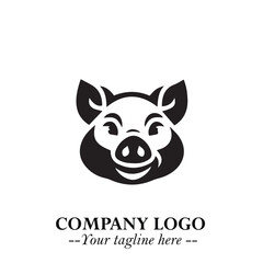 Head of Pig Logo Symbol in Black on the White Background with Simple Modern Animal Design