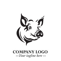 Head of Pig Logo Symbol in Black on the White Background with Simple Modern Animal Design