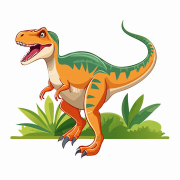 2D animation style Velociraptor Dinosaur isolated on white