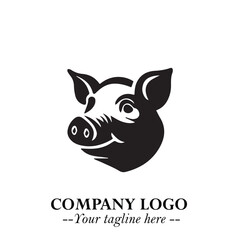 Head of Pig Logo Symbol in Black on the White Background with Simple Modern Animal Design