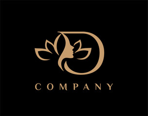 Letter D Beauty Face Lotus Flower Logo Design