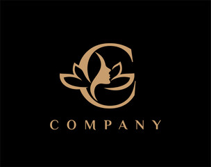 Letter C Beauty Face Lotus Flower Logo Design