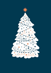 Minimalist Christmas Tree Template for Poster or Greeting Card Design