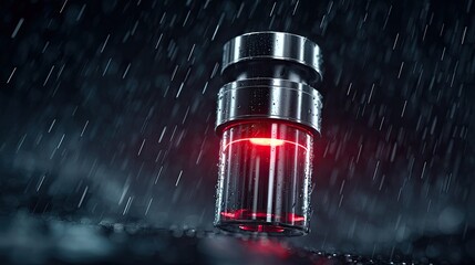 Red Light Beacon in the Rain: An intriguing image featuring a technological beacon with a captivating red light, illuminated against a backdrop of pouring rain. A futuristic and evocative scene.