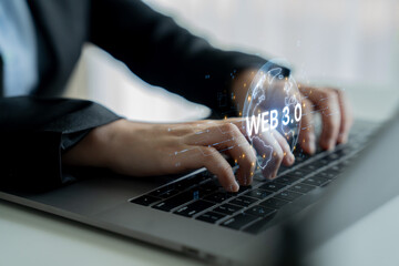 Concept of Web 3.0, the next generation of the internet. This technology represents a decentralized global network built on blockchain, enabling new digital experiences. Fermion