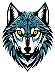 Fototapeta premium Stylized wolf head illustration with striking blue and black design