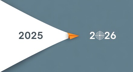 Paper plane from 2025 to 2026 for business target isolated on white background