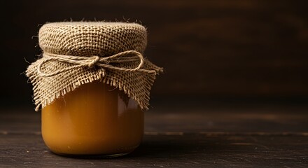 Dark Wood Backdrop Highlighting a Premium Rustic Jar of Dulce de Leche