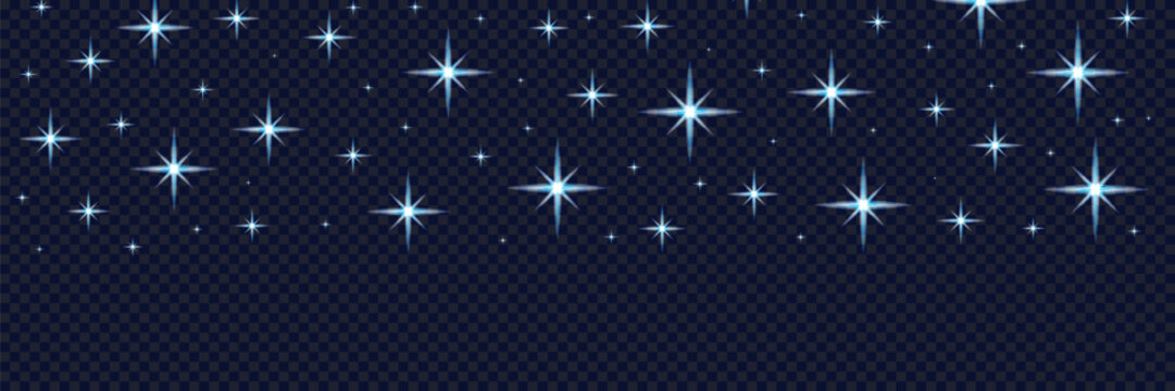 Starry night sky vector transparent background with blue sparkle 10 eps
