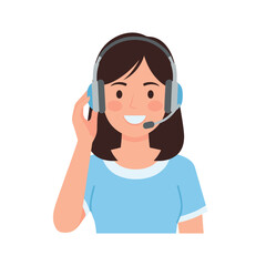 Joyful Woman Wearing Headset Celebrating Success With Raised Hands Flat Vector Design On White Background