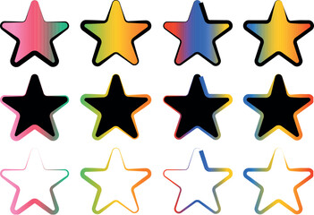 Elegant Varaites Gradient Star Icons Bundle – High-Quality Vector Star, Line Symbols for Rating Systems, Achievements, Logos, Digital Art and Print Design