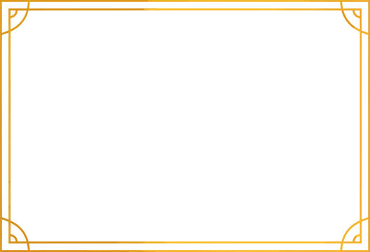 Luxurious golden border with minimalist line art, a classic rectangular frame perfect for designing an elegant award certificate or formal diploma