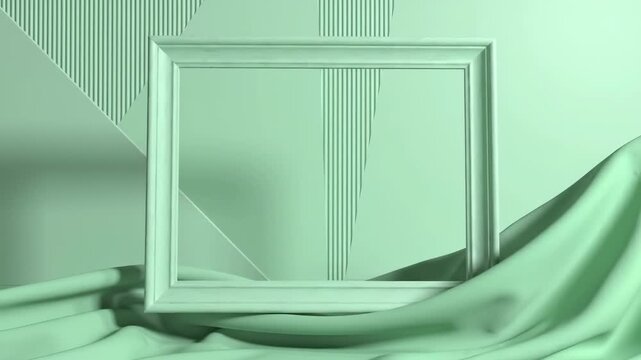 Elegant Frame Display with Soft Green Fabric and Striped Background.