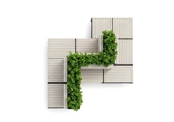 Modern geometric planter with green plant isolated on white