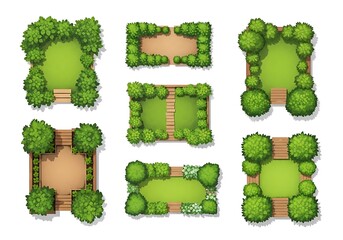 Collection of garden bed designs from a top view