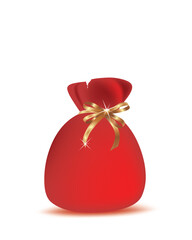 Elegant Red Gift Bag with Golden Ribbon Isolated on White Background