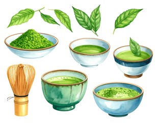 Watercolor matcha tea illustration