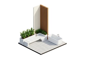 Modern bathroom interior design with bathtub and plants