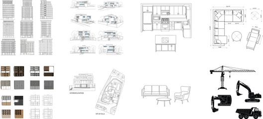 Architectural drawings and construction equipment architecture