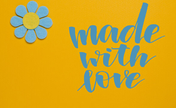 Made with Love Typography with Floral Accent on Golden Background