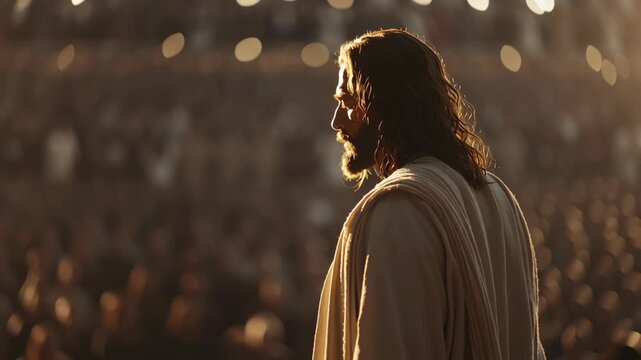 Inspiring image of a figure in soft light, evoking spirituality and reflection in a crowd setting
