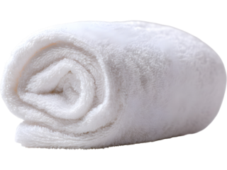 Soft rolled white towel isolated on transparent background, ideal for spa, hotel, or hygiene design visuals.