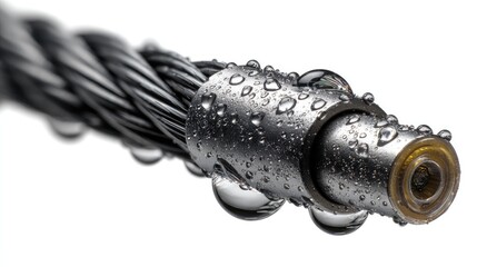Steel Cable with Water Droplets: A close-up showcases a metallic steel cable, adorned with glistening water droplets, epitomizing strength and resilience.