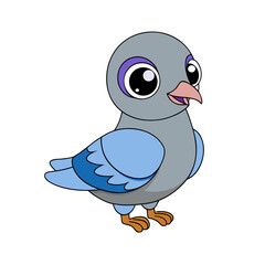 Adorable cartoon pigeon with big eyes and blue wings