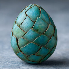 Fototapeta premium Turquoise mosaic egg with intricate texture and design.