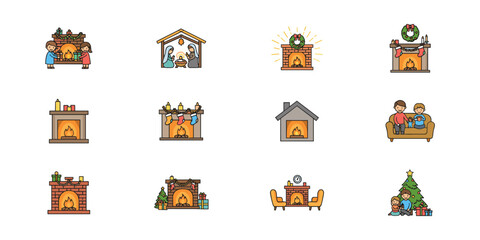 cozy and holiday icons set for stock