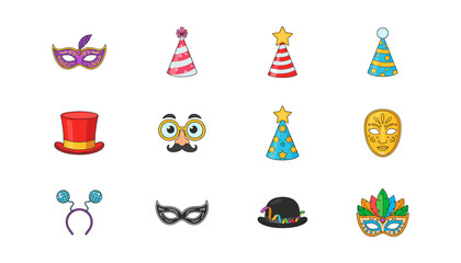 Fototapeta premium Masquerade Mask and Party Accessories Icon Set