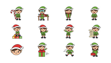 Elf Cartoon Set for Christmas