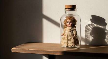 Doll in Glass Jar on Shelf