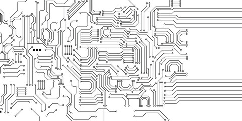 Obraz premium Futuristic circuit board pattern on white background. technology banner design. Vector illustration