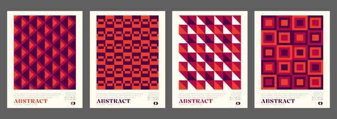 Set Of Swiss Design Inspired Posters Vector Illustration. Cool Geometric Abstract Modernist Placards.