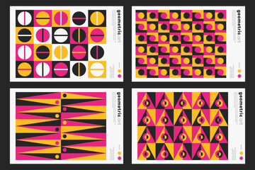 Set Of Swiss Design Inspired Posters Vector Illustration. Cool Geometric Abstract Modernist Placards.