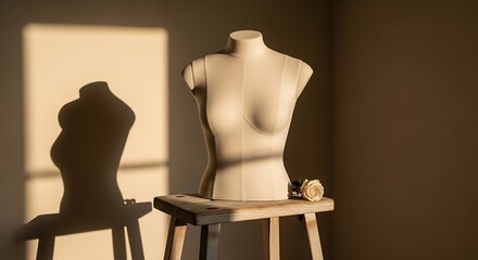 Mannequin Torso on Wooden Stool