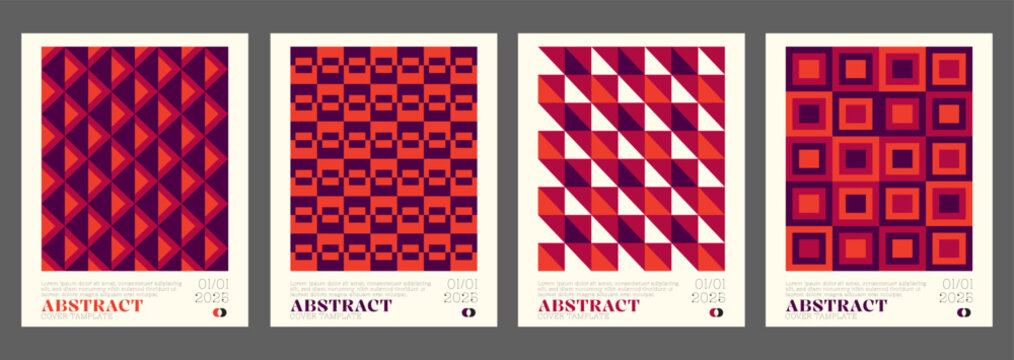 Set Of Swiss Design Inspired Posters Vector Illustration. Cool Geometric Abstract Modernist Placards.
