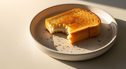 Half-Eaten Toast on Ceramic Plate