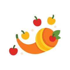 Horn of plenty with fruit, flat design vector art illustration