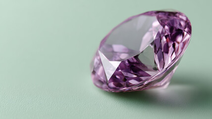 A pink diamond on a soft green background.