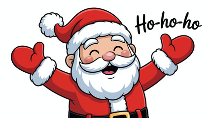  Santa Claus with arms raised and cheerful expression saying “Ho-ho-ho,” festive cartoon illustration capturing Christmas joy and spirit
