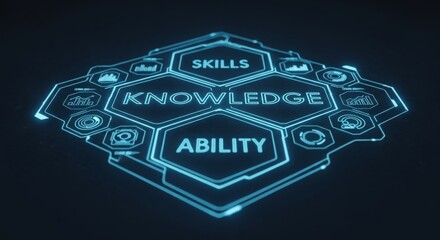 Digital skill network, Innovative visualization of professional growth with luminous nodes