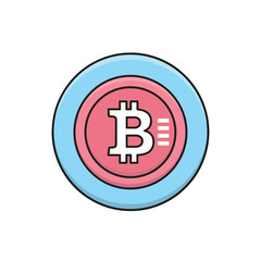 Pink Bitcoin Cryptocurrency Coin Symbol With Light Blue Outer Ring On Black Background Vector Illustration Flat Design