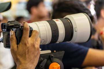 Close-up photo of journalists talking picture 