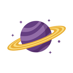 Pixel Art Purple Ringed Planet With Stars In Dark Space