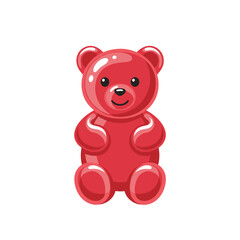 Red Gummy Bear Candy Character with a Smiling Face on a Transparent Background Sweet Treat Childhood Nostalgia Fun Food